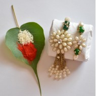 White and Green Floral Pearl Rakhi Pair 