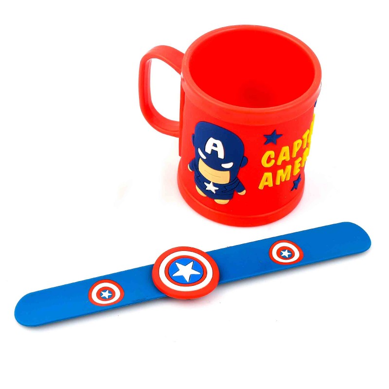 Kids favorite Superhero Shield Mug & Band Rakhi Set