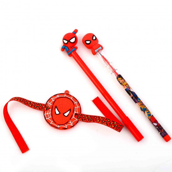 Kids favorite Spiderman rakhi with Pen & pencil Gift Combo