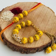 Yellow Beads Bhabi Bhabhi Rakhi Set