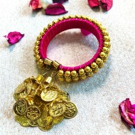 Golden Beads Pink Kangan Bhabhi Rakhi