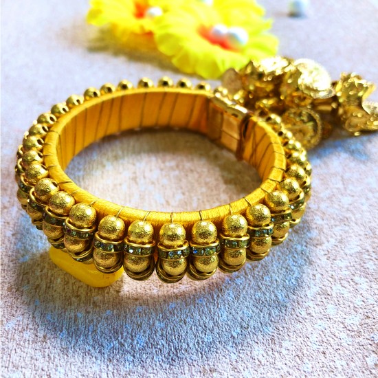 Golden Beads Golden Color Kangan Bhabhi Rakhi